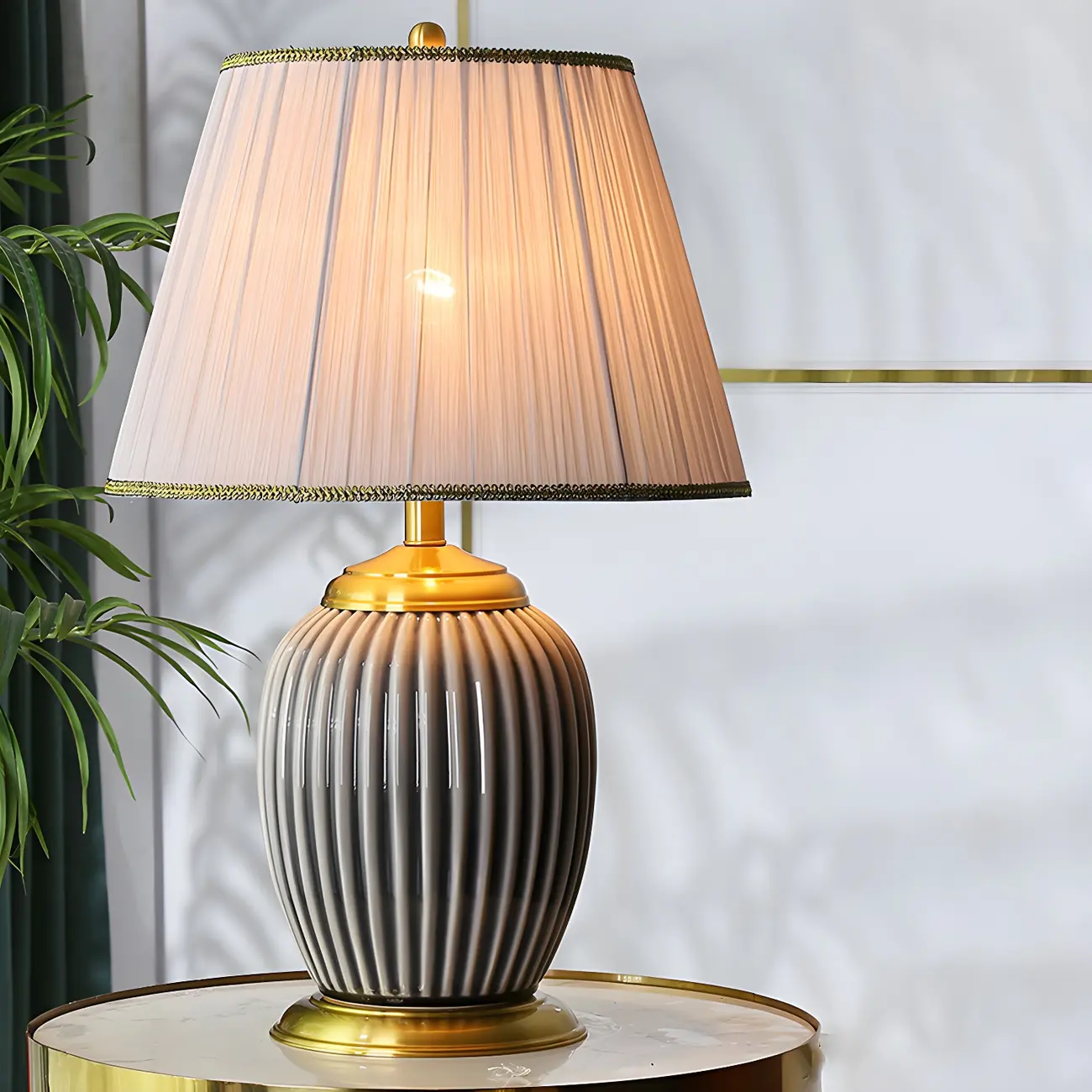 Plug-In Elegant Ceramic LED Table Lamp with Fabric Shade  Image - 18 | homeyfad