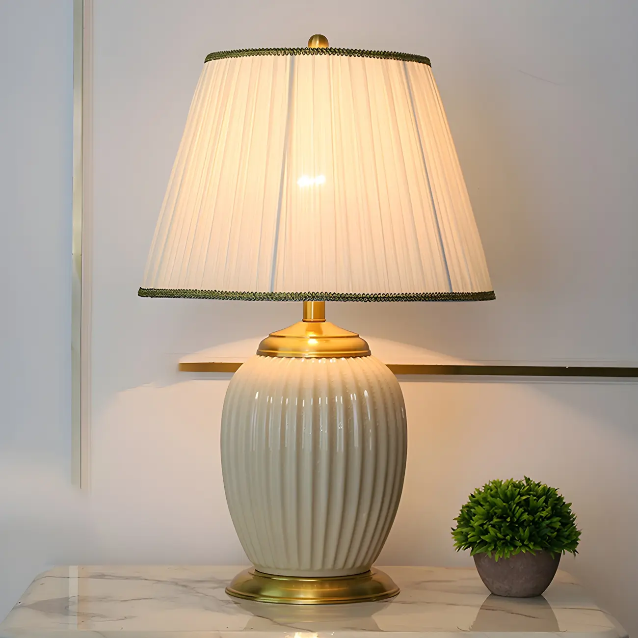 Plug-In Elegant Ceramic LED Table Lamp with Fabric Shade  Image - 19 | homeyfad