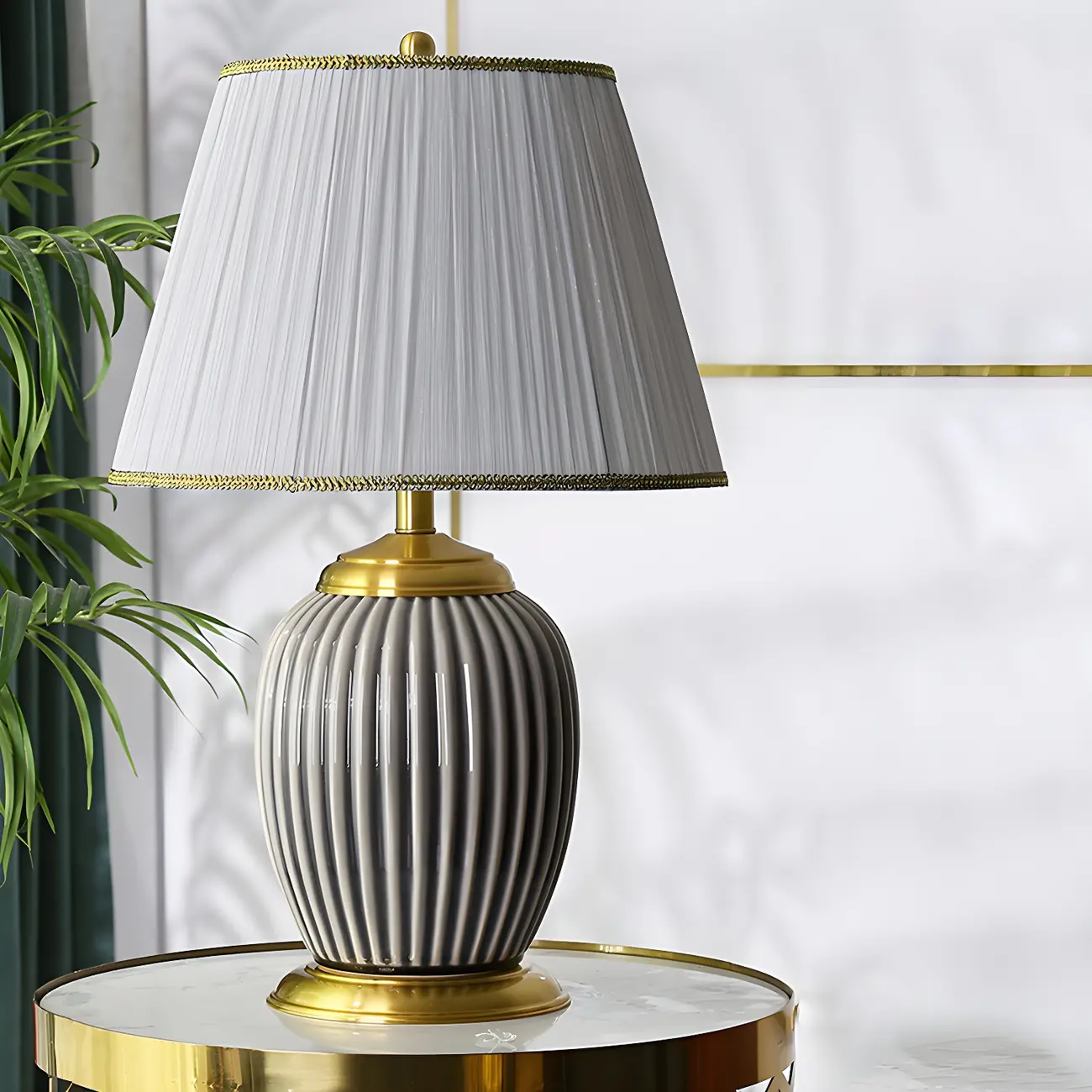 Plug-In Elegant Ceramic LED Table Lamp with Fabric Shade  Image - 20 | homeyfad