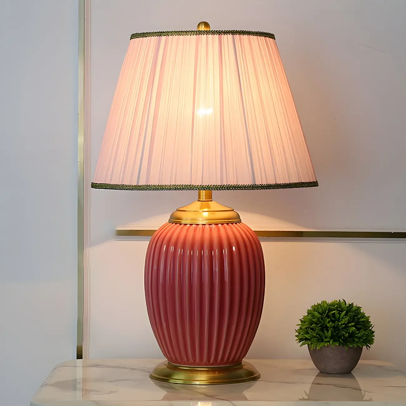 Plug-In Elegant Ceramic LED Table Lamp with Fabric Shade  Image - 21