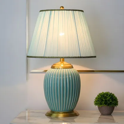 Plug-In Elegant Ceramic LED Table Lamp with Fabric Shade  Image - 22