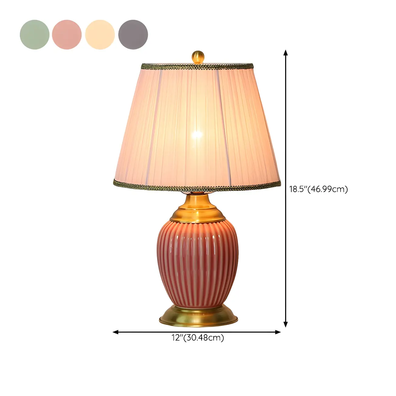 Plug-In Elegant Ceramic LED Table Lamp with Fabric Shade  #size