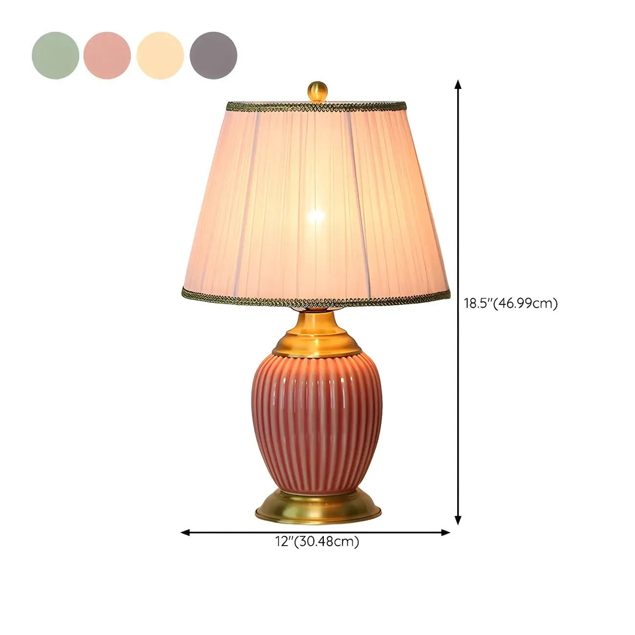Plug-In Elegant Ceramic LED Table Lamp with Fabric Shade  #size