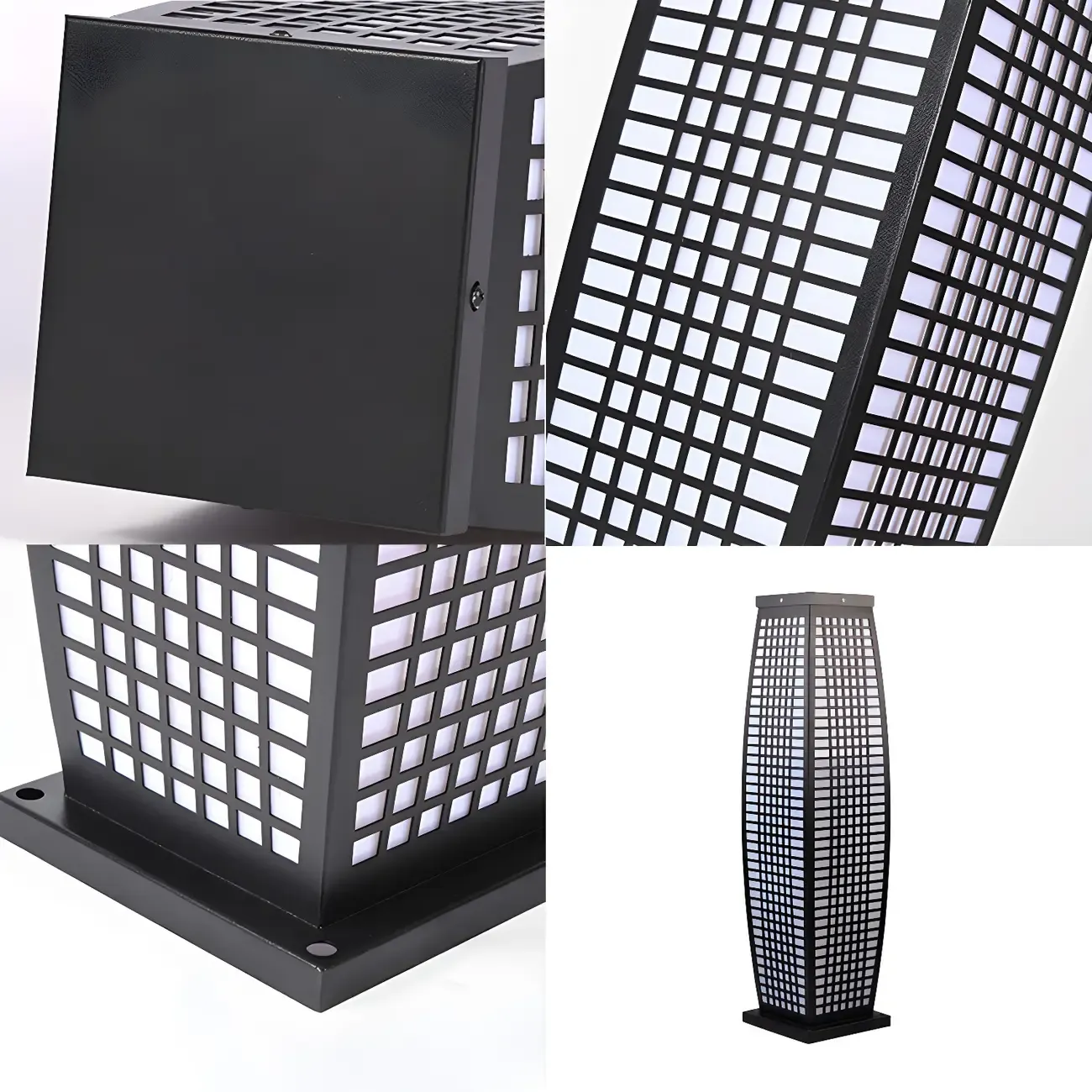 Black Metal Grid Vertical Post Cap Light Image - 11