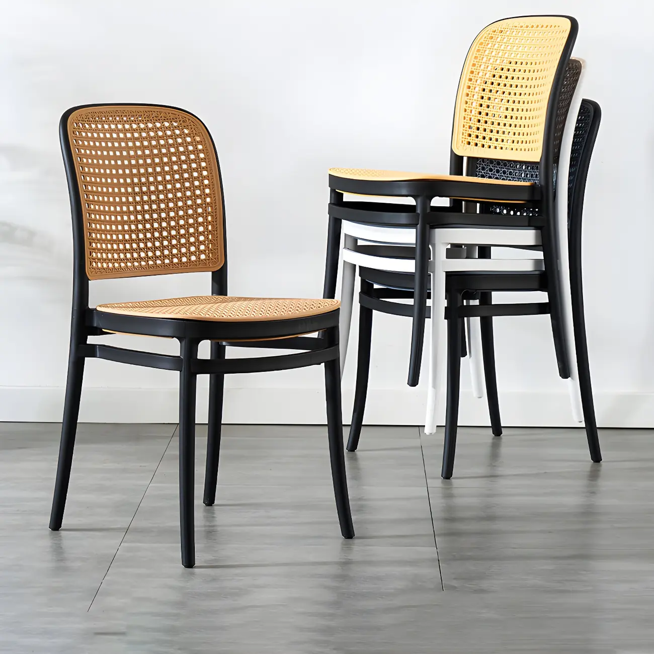 Tropical Stackable Natural Finish Outdoor Dining Chair Set of 4 Image - 3 | homeyfad
