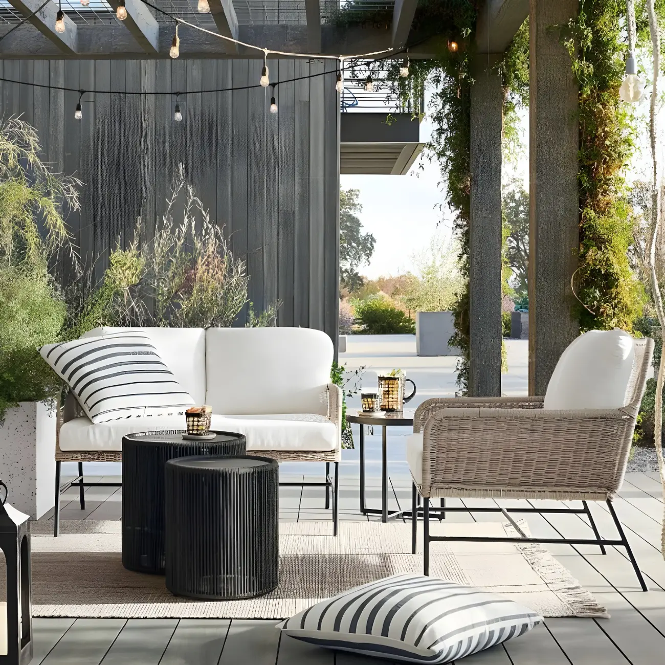 UV Resistant Metal Frame Industrial Outdoor Sofa in Natural Image - 2 | homeyfad