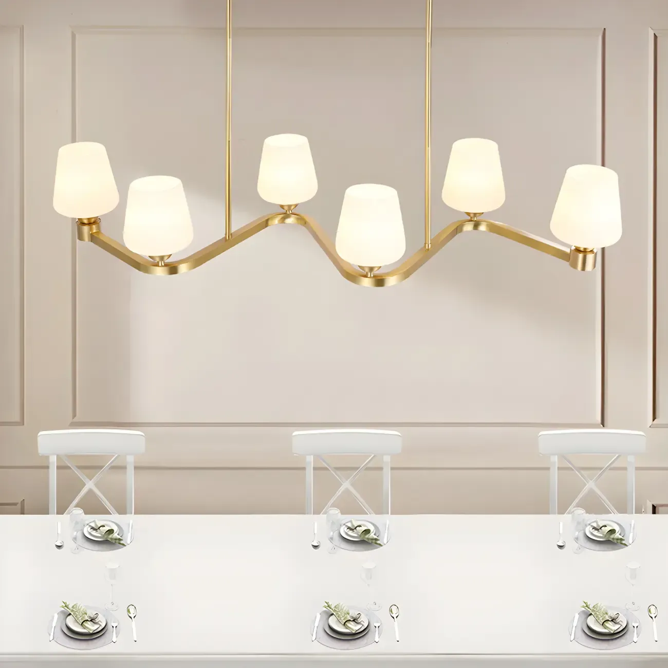 Adjustable 6-Light Brass Glass Chandelier for Dining Area Image - 2