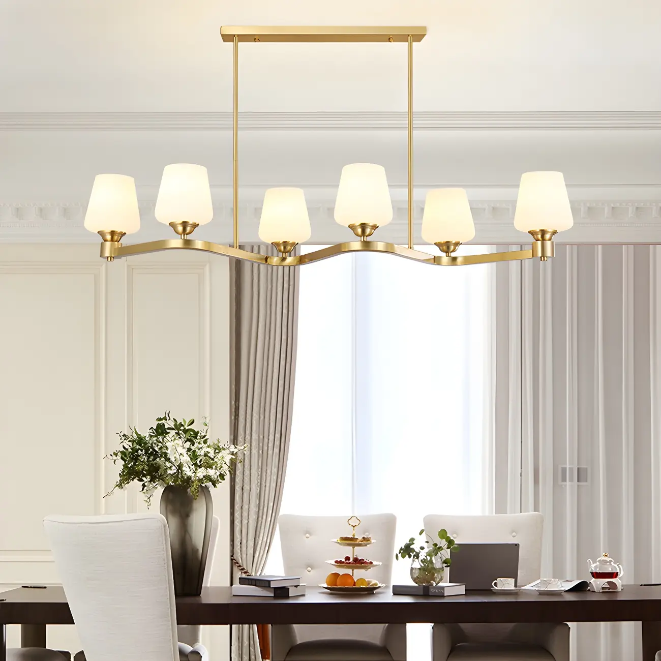 Adjustable 6-Light Brass Glass Chandelier for Dining Area Image - 1 | homeyfad