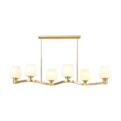 Adjustable 6-Light Brass Glass Chandelier for Dining Area Image - 5