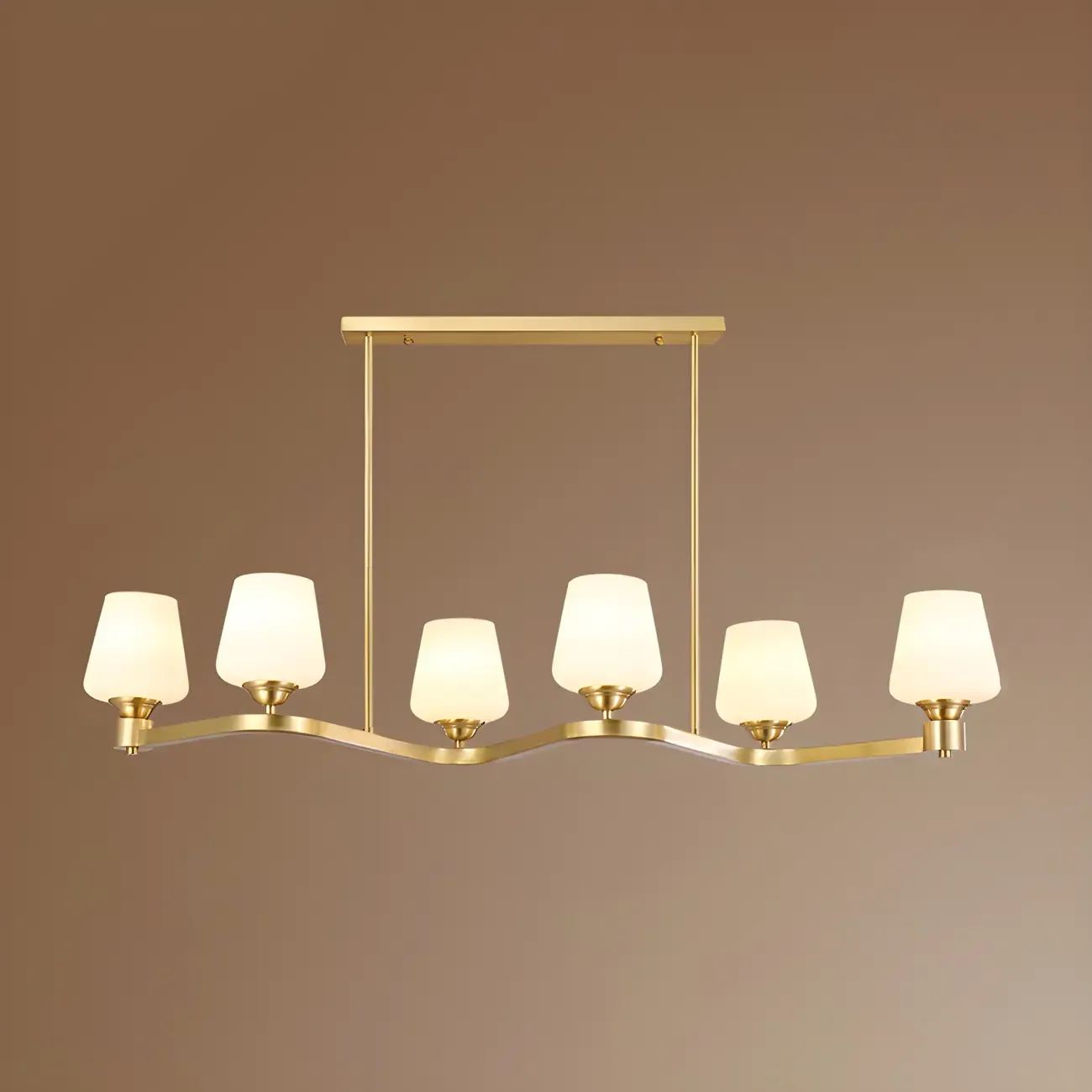 Adjustable 6-Light Brass Glass Chandelier for Dining Area Image - 6