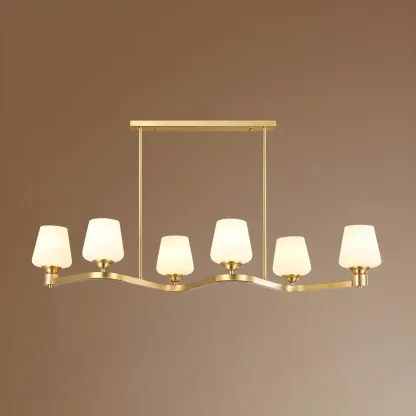 Adjustable 6-Light Brass Glass Chandelier for Dining Area Image - 6