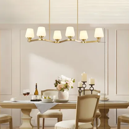 Adjustable 6-Light Brass Glass Chandelier for Dining Area Image - 10