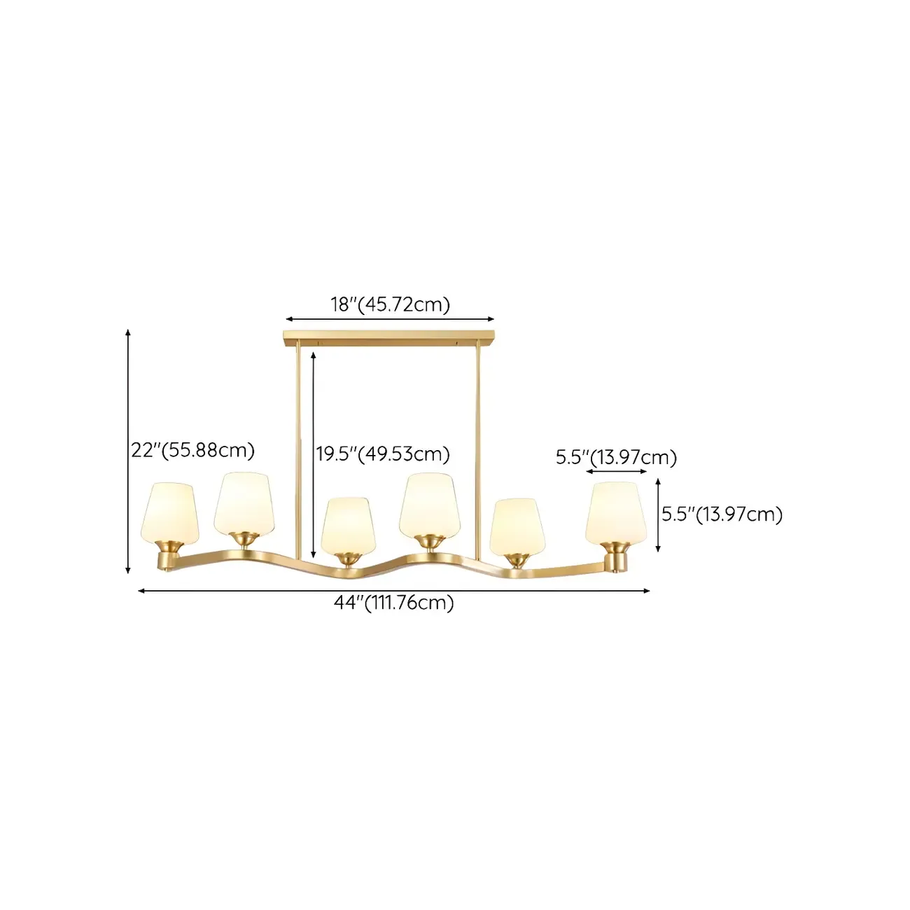 Adjustable 6-Light Brass Glass Chandelier for Dining Area #size
