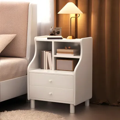 Narrow Versatile 2 Drawers Solid Wood White Nightstand Image - 1