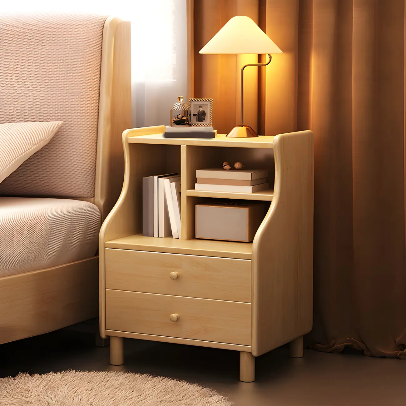 Narrow Versatile 2 Drawers Solid Wood White Nightstand Image - 3 | homeyfad