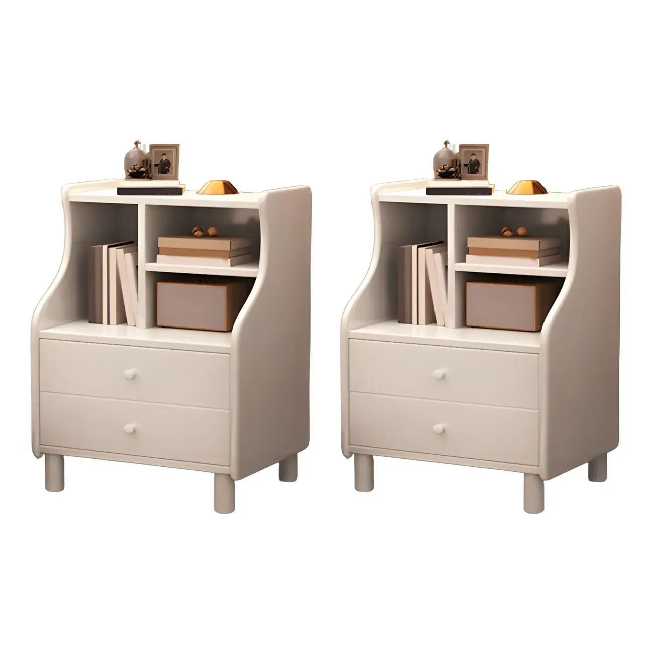 Narrow Versatile 2 Drawers Solid Wood White Nightstand Image - 8
