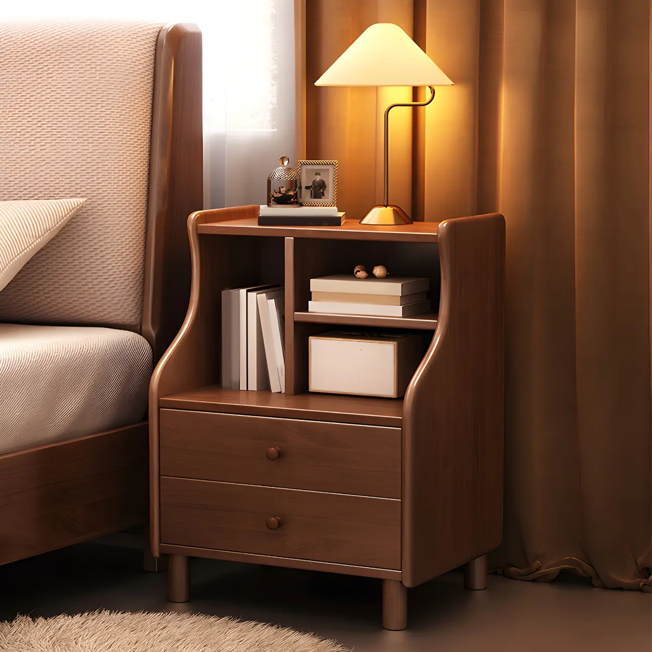 Narrow Versatile 2 Drawers Solid Wood White Nightstand Image - 4 | homeyfad