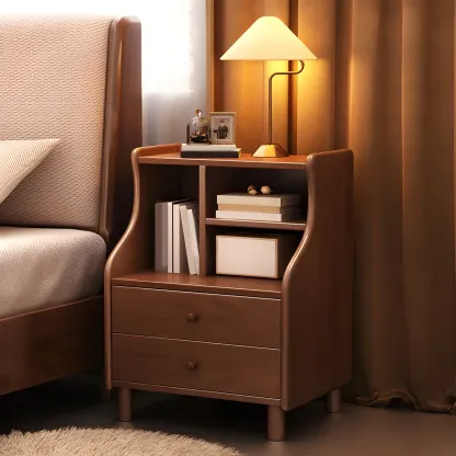 Narrow Versatile 2 Drawers Solid Wood White Nightstand Image - 4
