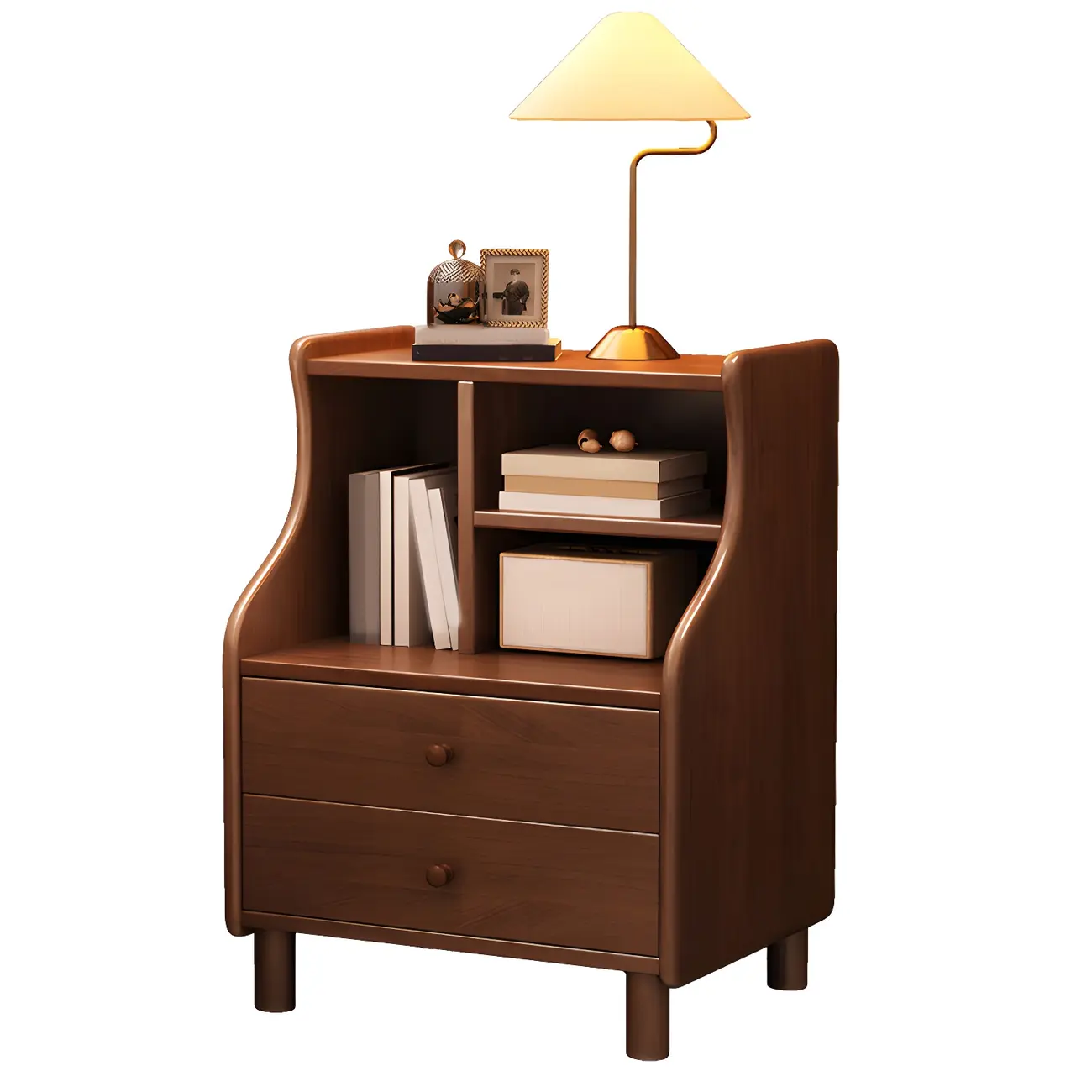 Narrow Versatile 2 Drawers Solid Wood White Nightstand Image - 12 | homeyfad