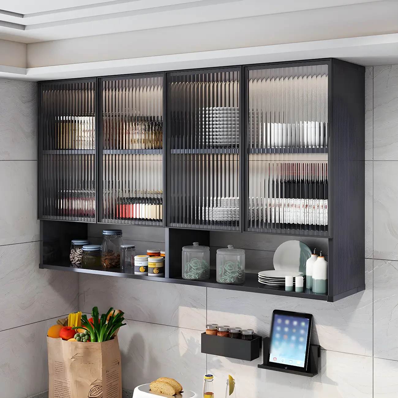 Traditional Metal Floating Mount Display Cabinet for Kitchen Image - 1