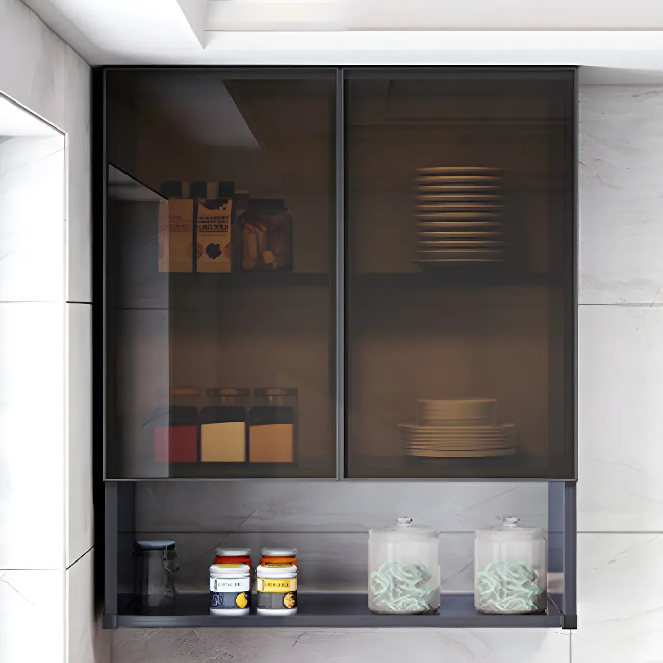 Traditional Metal Floating Mount Display Cabinet for Kitchen Image - 3