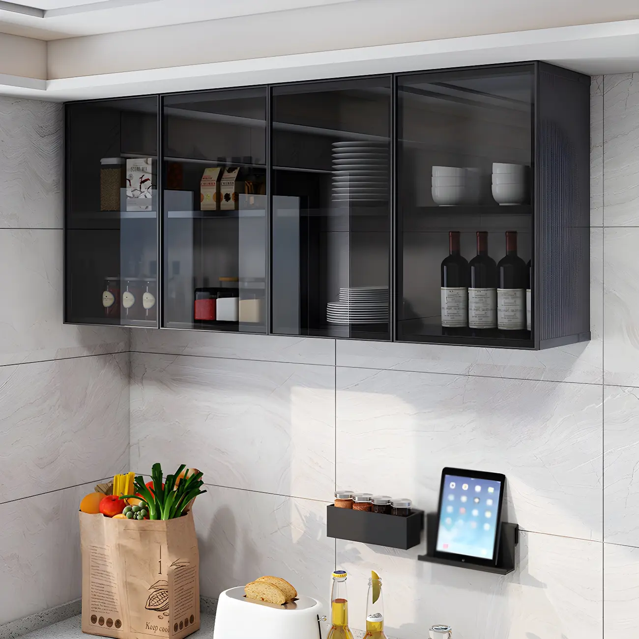 Traditional Metal Floating Mount Display Cabinet for Kitchen Image - 4 | homeyfad