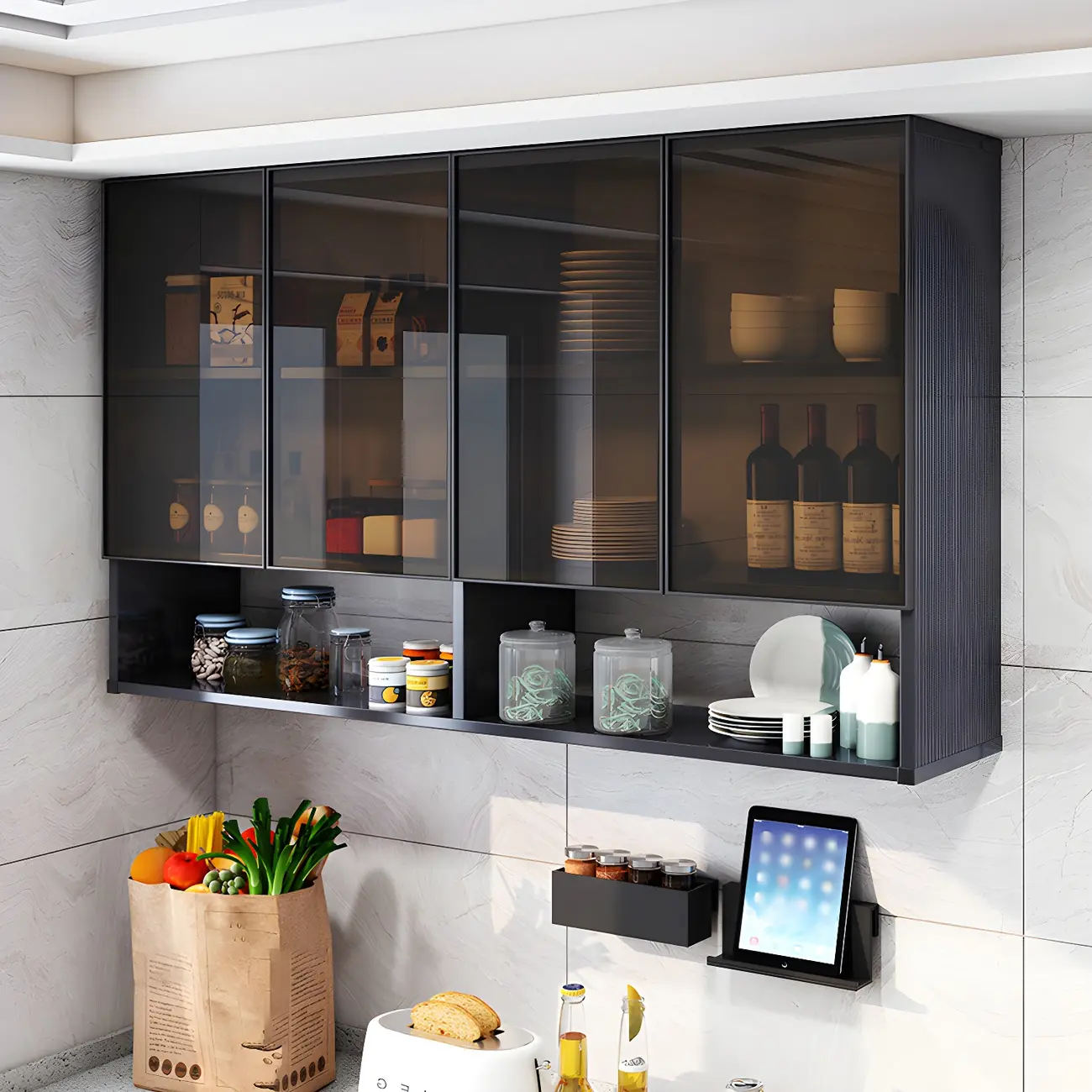 Traditional Metal Floating Mount Display Cabinet for Kitchen Image - 7 | homeyfad