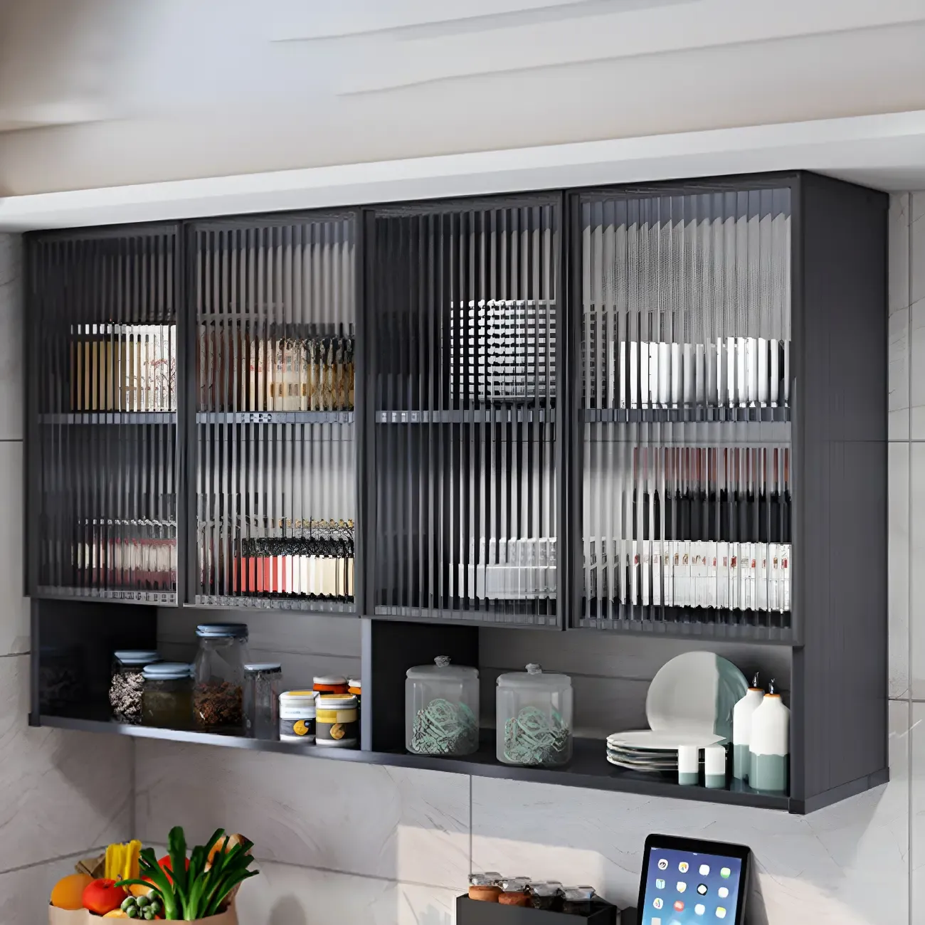 Traditional Metal Floating Mount Display Cabinet for Kitchen Image - 13