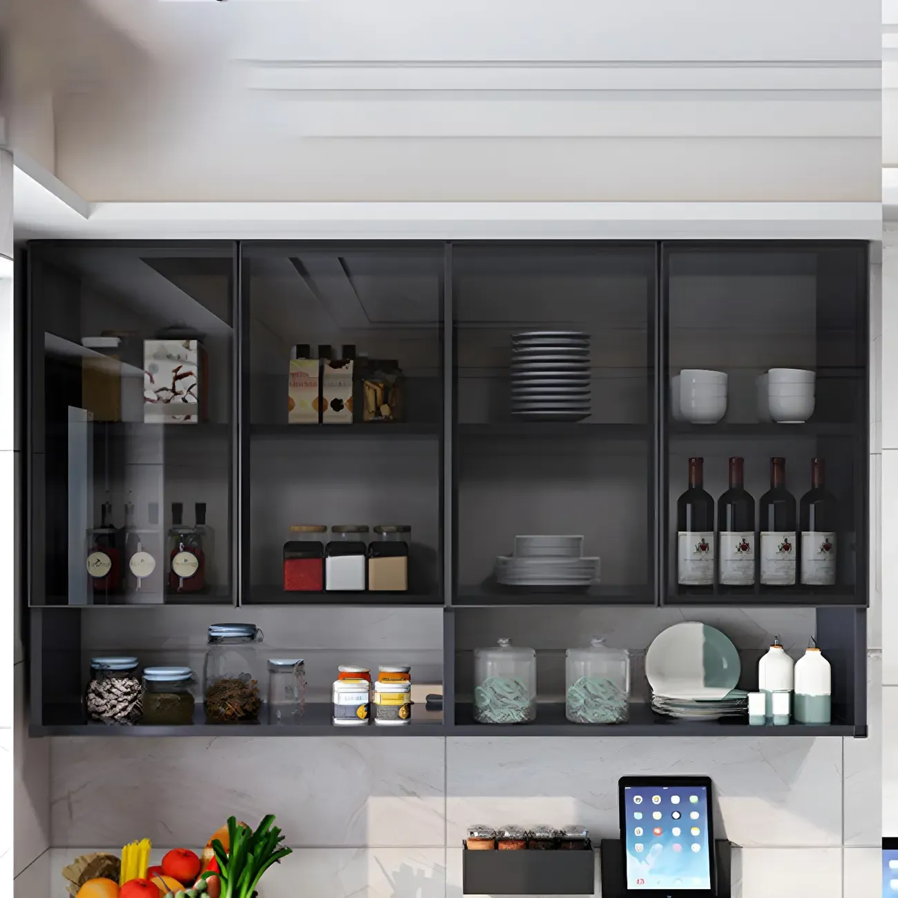 Traditional Metal Floating Mount Display Cabinet for Kitchen Image - 17