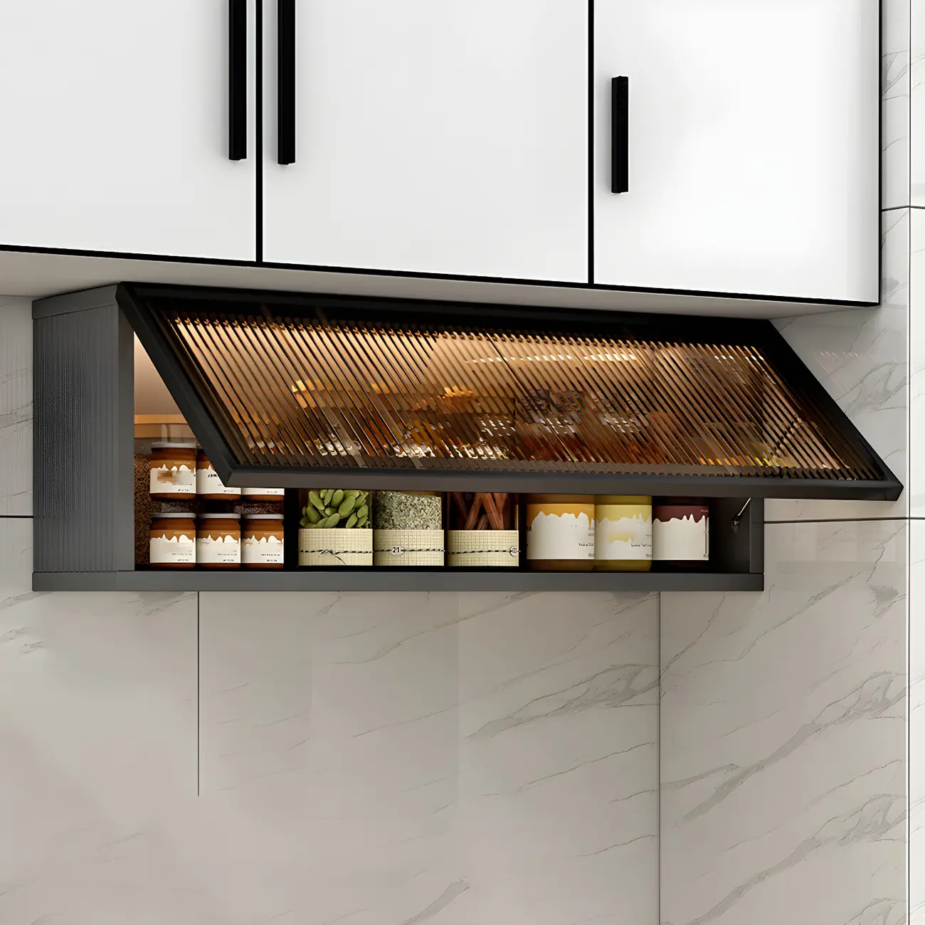 Modern Metal Floating Mounted Display Cabinet for Kitchen Image - 1 | homeyfad