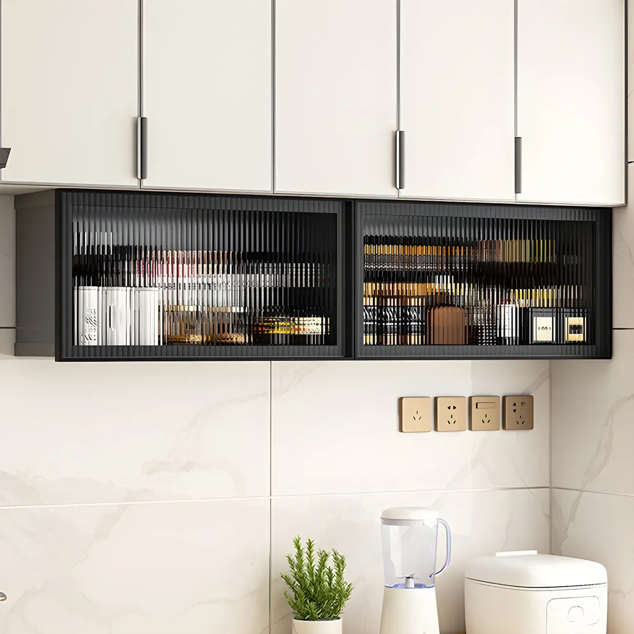 Modern Metal Floating Mounted Display Cabinet for Kitchen Image - 2