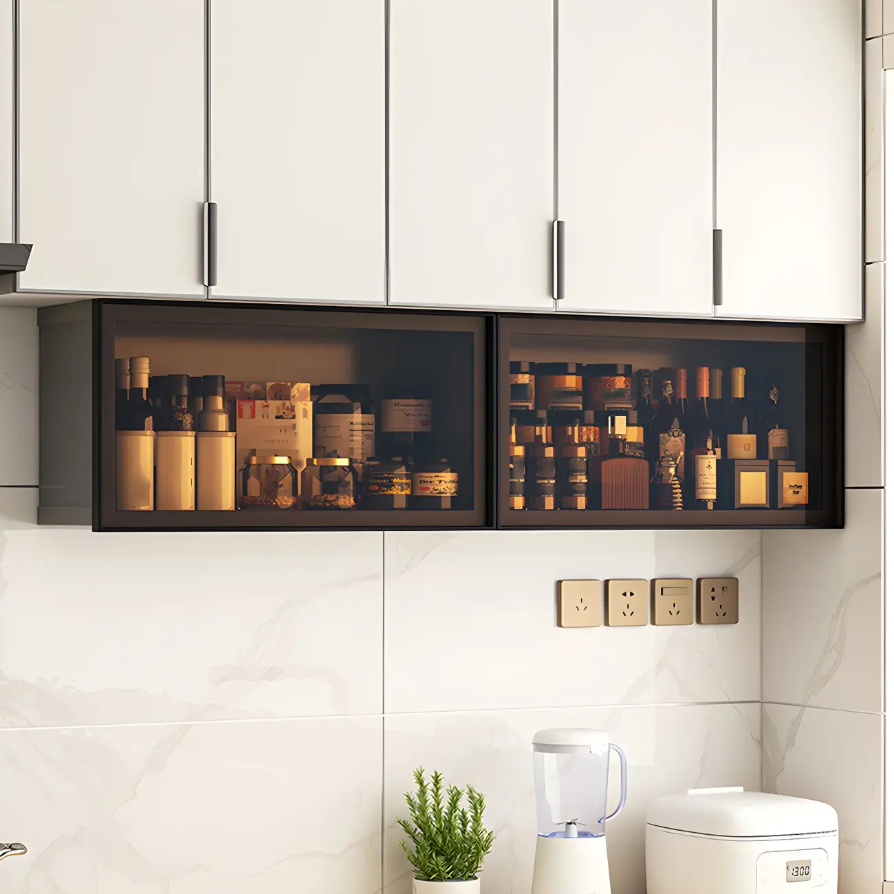 Modern Metal Floating Mounted Display Cabinet for Kitchen Image - 3 | homeyfad