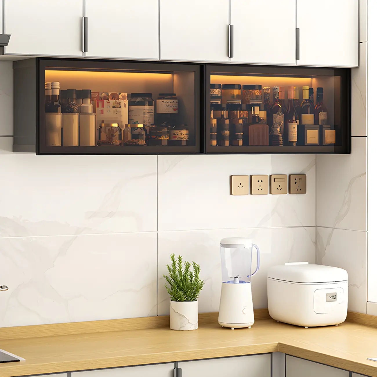 Modern Metal Floating Mounted Display Cabinet for Kitchen Image - 4 | homeyfad