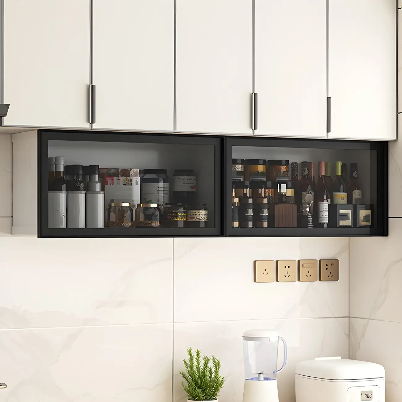 Modern Metal Floating Mounted Display Cabinet for Kitchen Image - 5