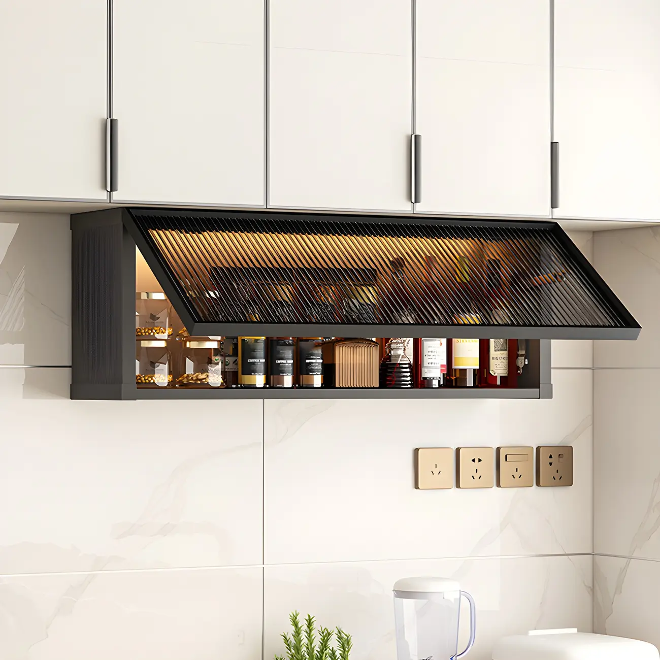 Modern Metal Floating Mounted Display Cabinet for Kitchen Image - 6 | homeyfad