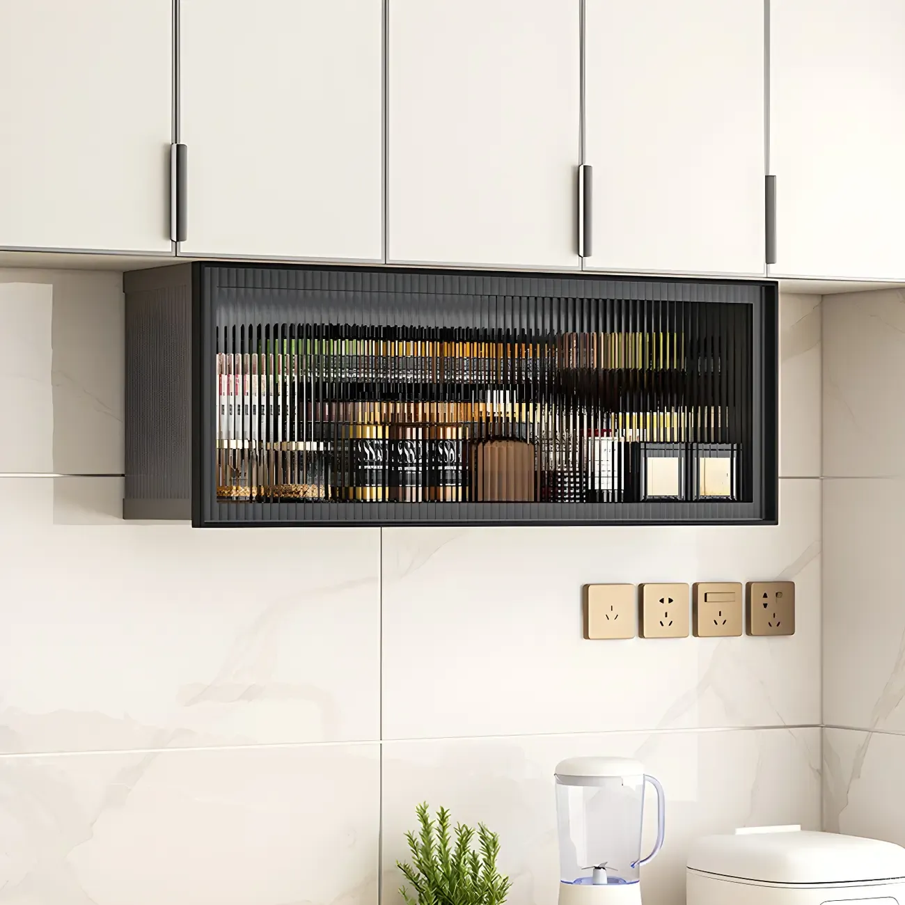Modern Metal Floating Mounted Display Cabinet for Kitchen Image - 7