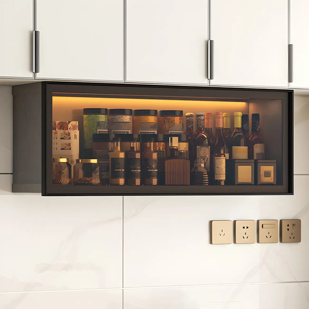 Modern Metal Floating Mounted Display Cabinet for Kitchen Image - 10