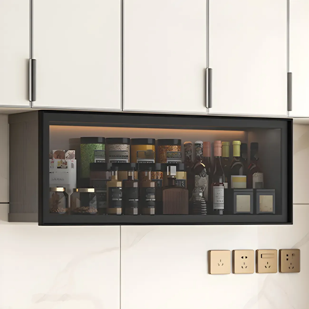 Modern Metal Floating Mounted Display Cabinet for Kitchen Image - 11