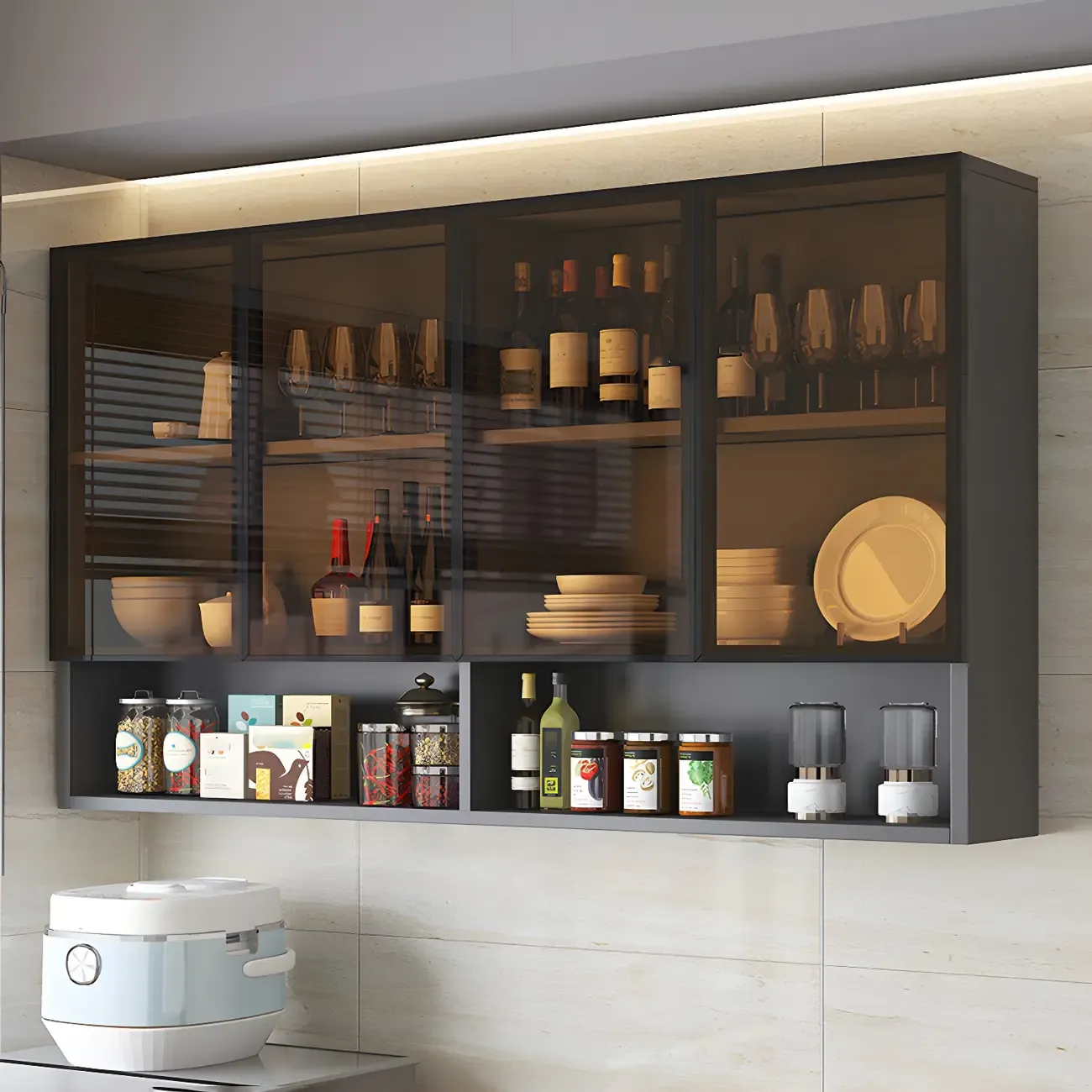 Kitchen Grey Wooden Wall-Mounted China Cabinet | HomeyFad