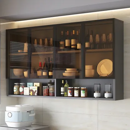 Industrial Wooden Wall-Mounted Display Cabinet for Dining Room Image - 1