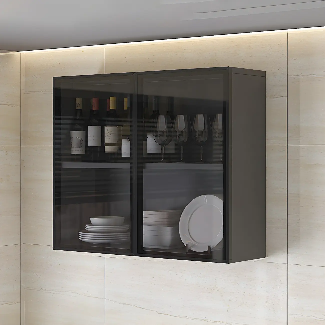 Industrial Wooden Wall-Mounted Display Cabinet for Dining Room Image - 3 | homeyfad