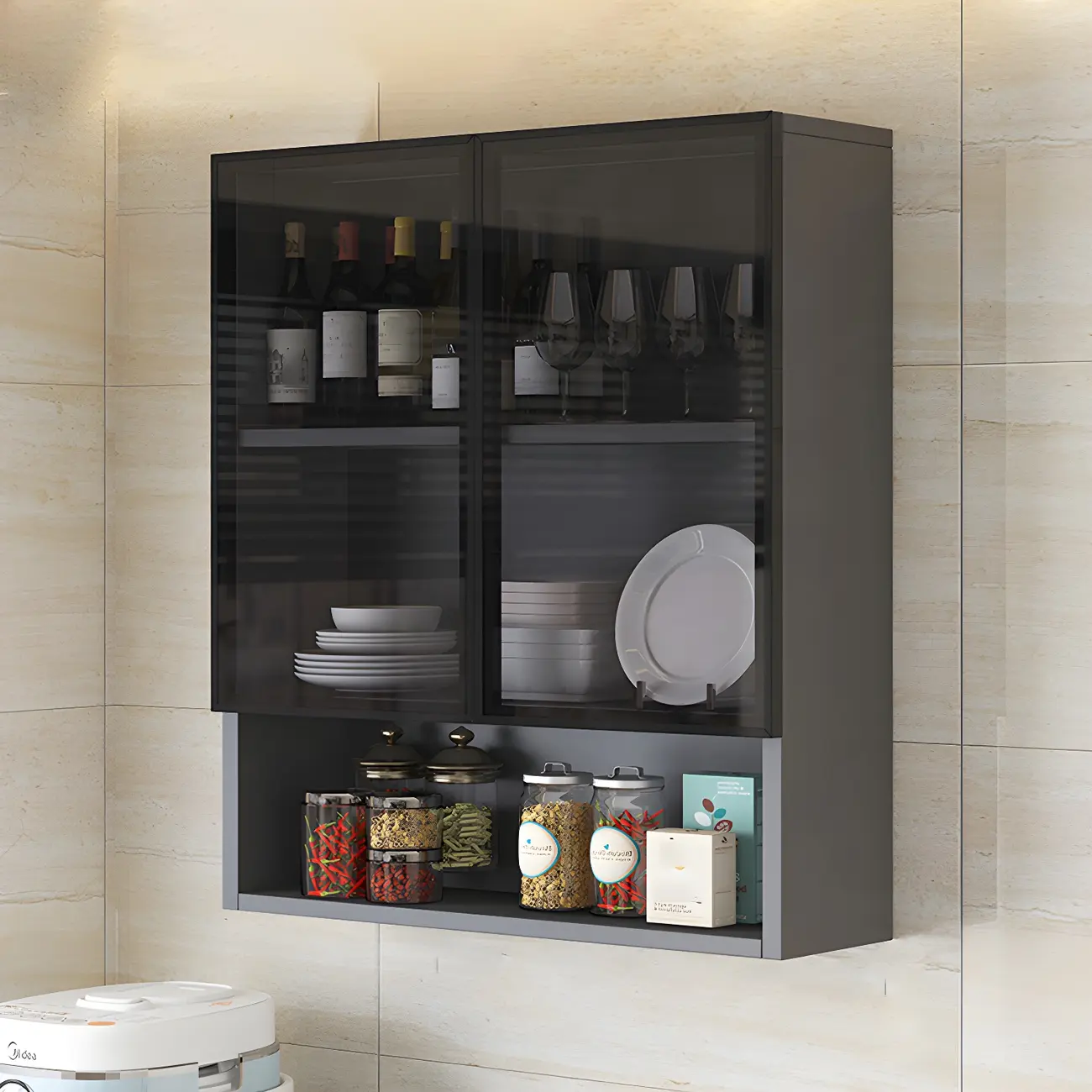 Industrial Wooden Wall-Mounted Display Cabinet for Dining Room Image - 4 | homeyfad