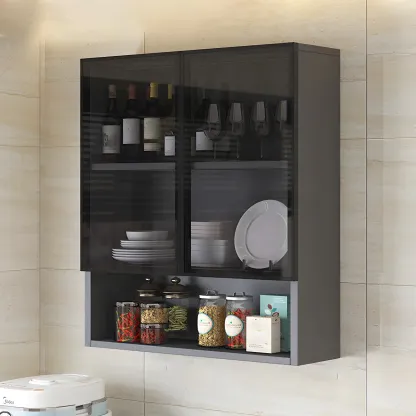 Industrial Wooden Wall-Mounted Display Cabinet for Dining Room Image - 4