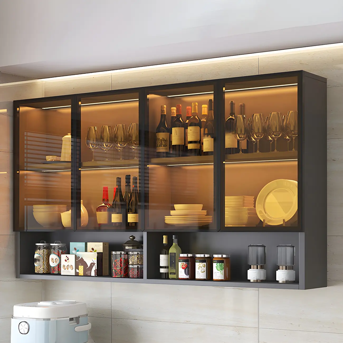 Industrial Wooden Wall-Mounted Display Cabinet for Dining Room Image - 2 | homeyfad