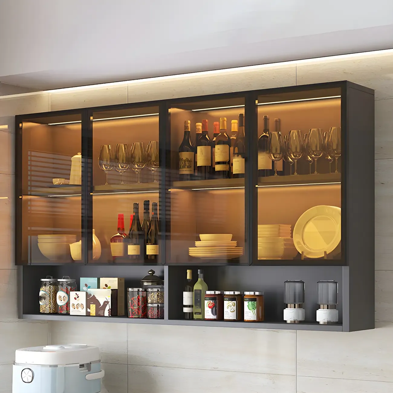 Industrial Wooden Wall-Mounted Display Cabinet for Dining Room Image - 2