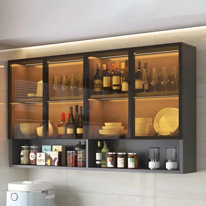 Industrial Wooden Wall-Mounted Display Cabinet for Dining Room Image - 2