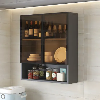 Industrial Wooden Wall-Mounted Display Cabinet for Dining Room Image - 5