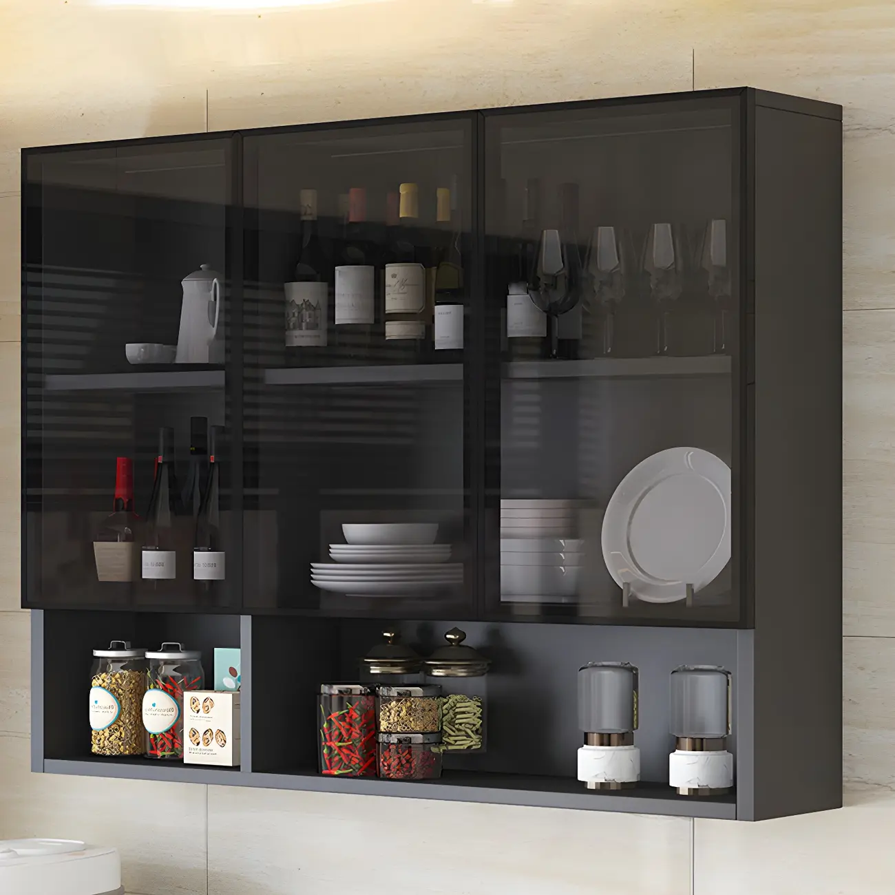Industrial Wooden Wall-Mounted Display Cabinet for Dining Room Image - 6 | homeyfad