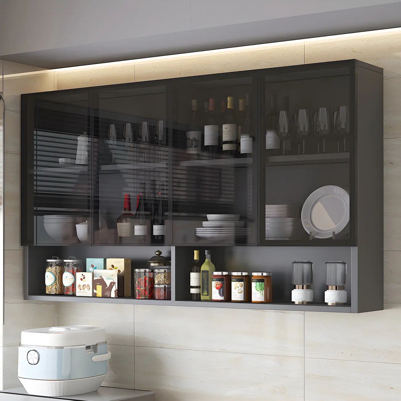 Industrial Wooden Wall-Mounted Display Cabinet for Dining Room Image - 7 | homeyfad