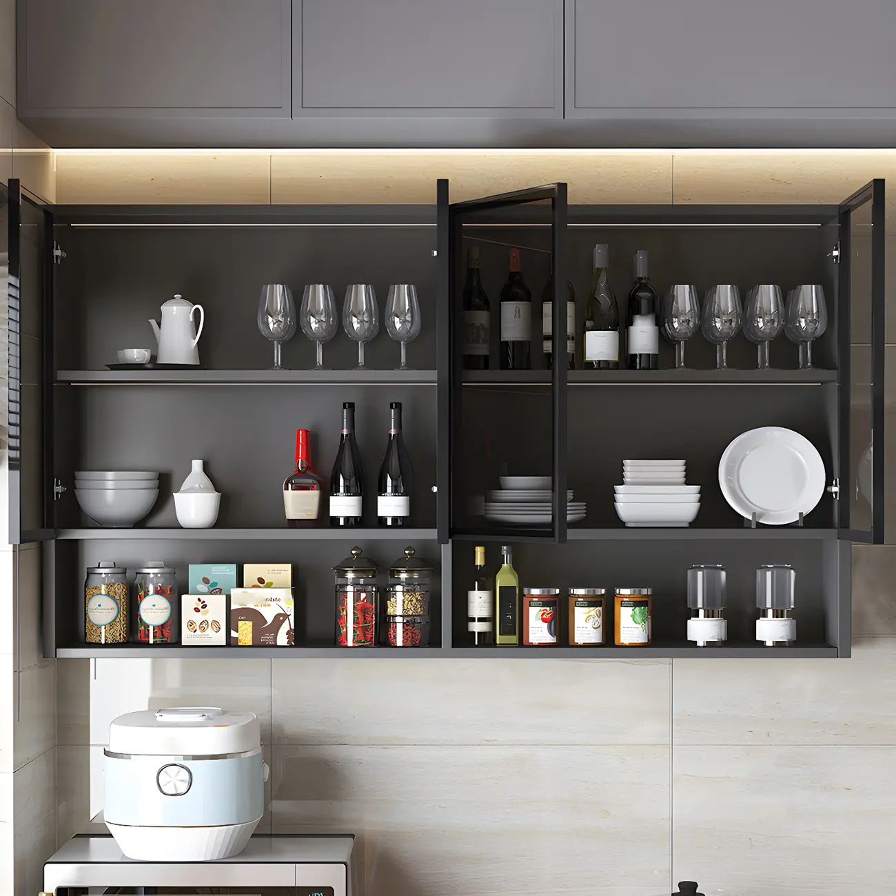 Industrial Wooden Wall-Mounted Display Cabinet for Dining Room Image - 8 | homeyfad